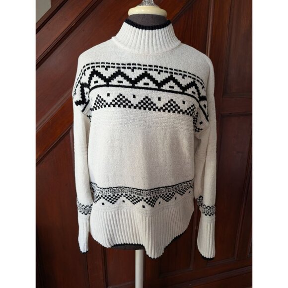 Christian Siriano Womens White & Black Geometric Knit Turtleneck Sweater Size M - Picture 1 of 8